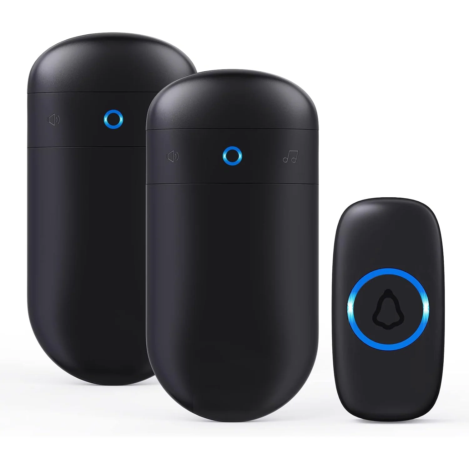 SECRUI Capsule Wireless Doorbell, black, 1 button + 2 receivers